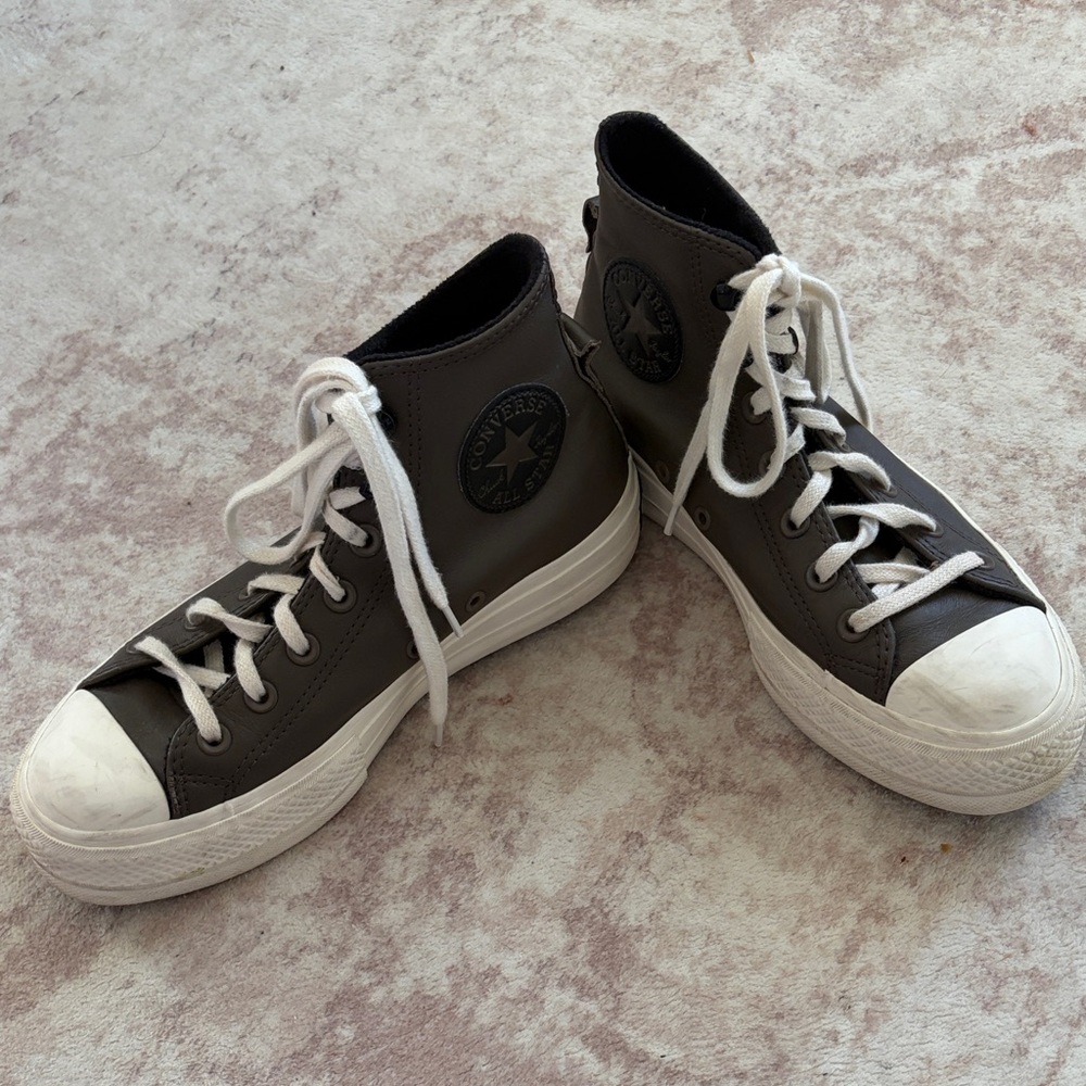 Converse Charcoal Leather High-Top Sneakers